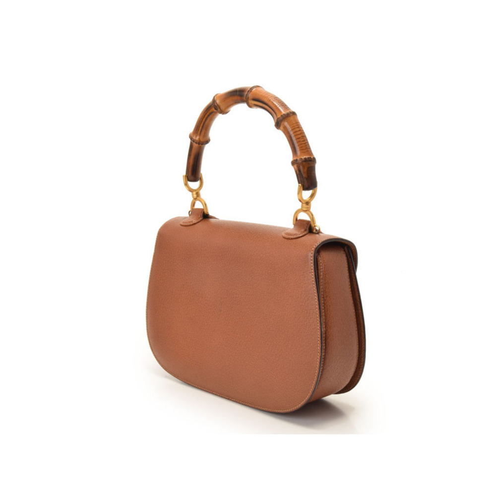 Gucci Handle Top Bamboo Handbag 2way Pigskin Brown